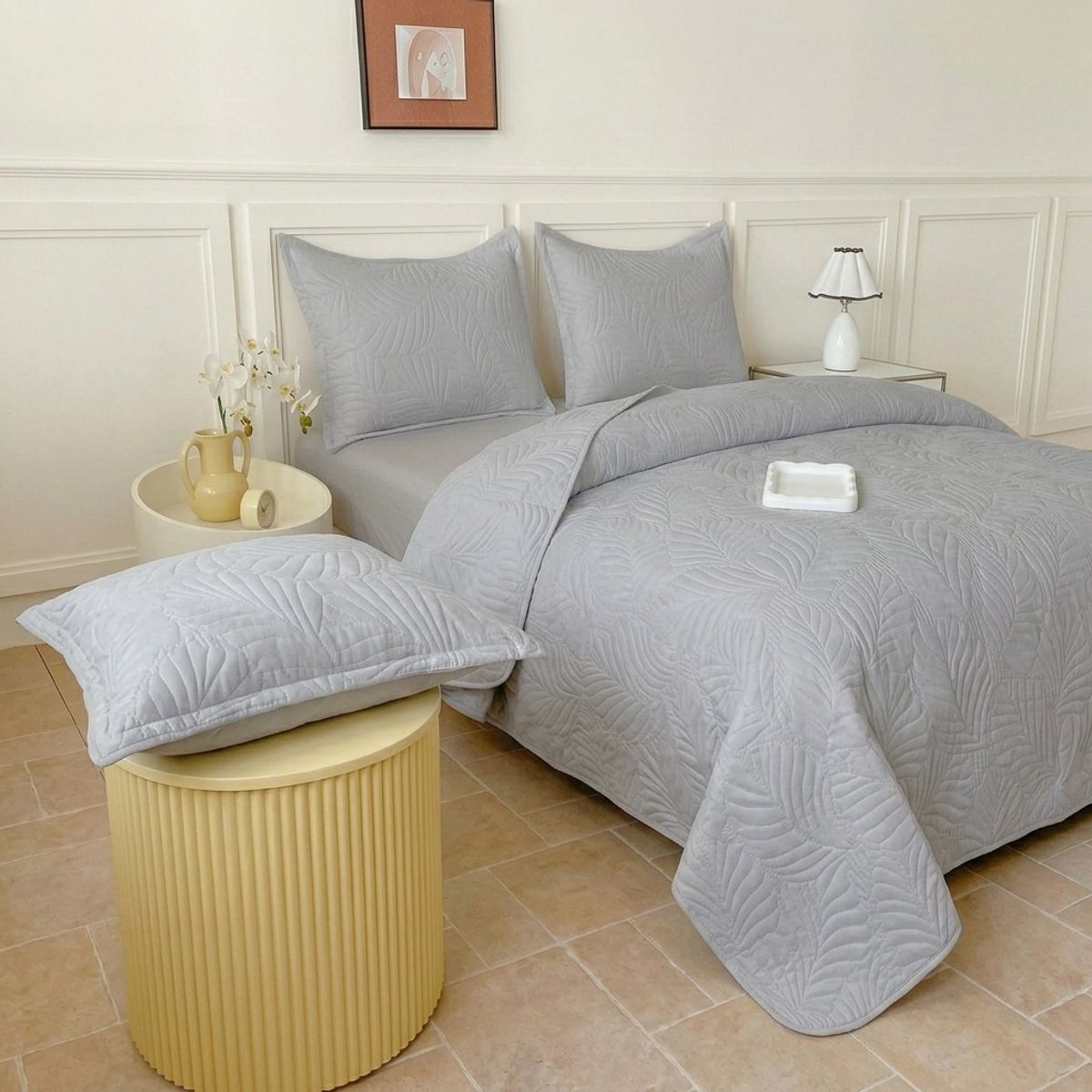 GENERICO - Cubrecama de Verano Liviano Quilt King con Diseño Gris
