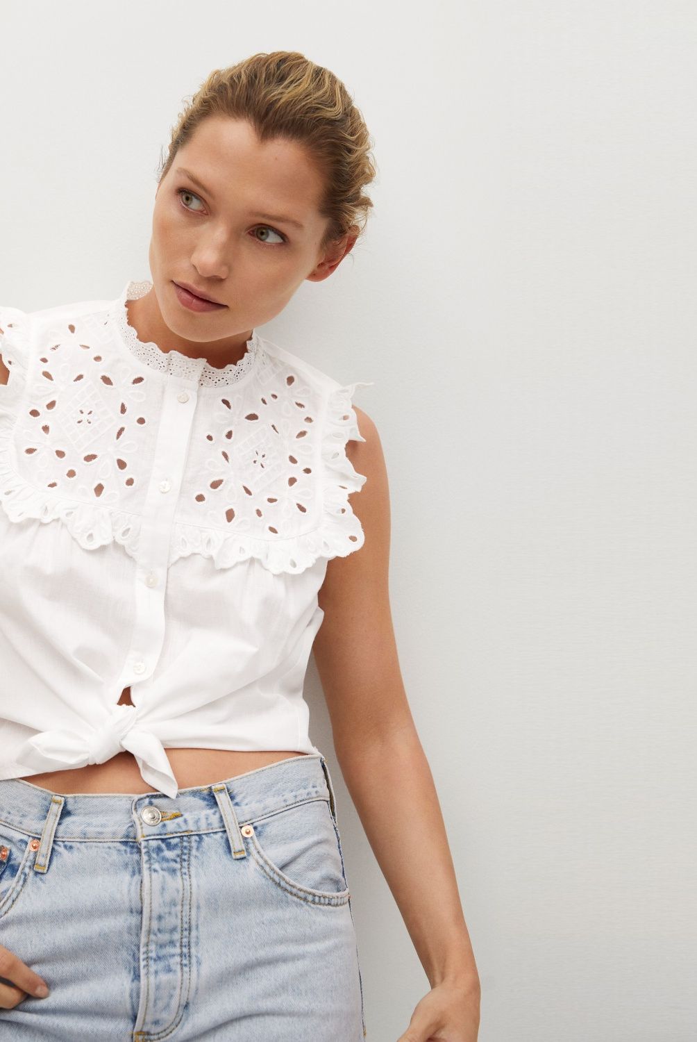 MANGO - Blusa Algodón Bordado Suizo Milan Mujer