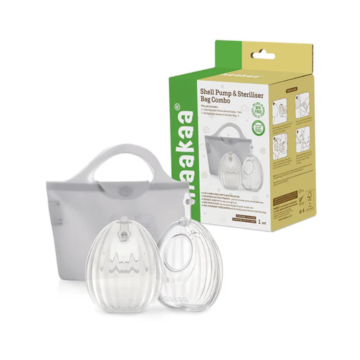 HAAKAA - Set de 2 Shells Recoletoras + Bolsa Esterilizadora de 750 ml - haakaa