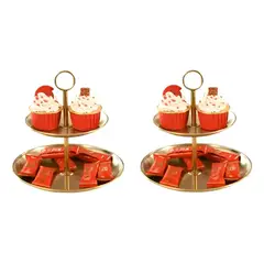 PASTELERIUSCL - 2 Porta Cupcake Porta Torta Exhibidor Candy Bar Soporte 2niv Dorado