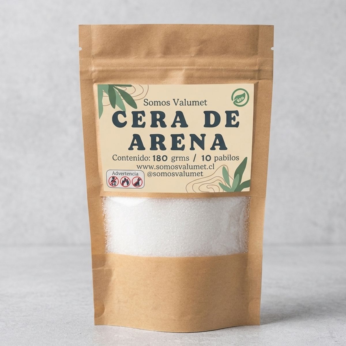 GENERICO - Dúo Pack Lunar - Recipiente Decorativo + Cera de Arena 180g + 10 Pabilos - Carrara