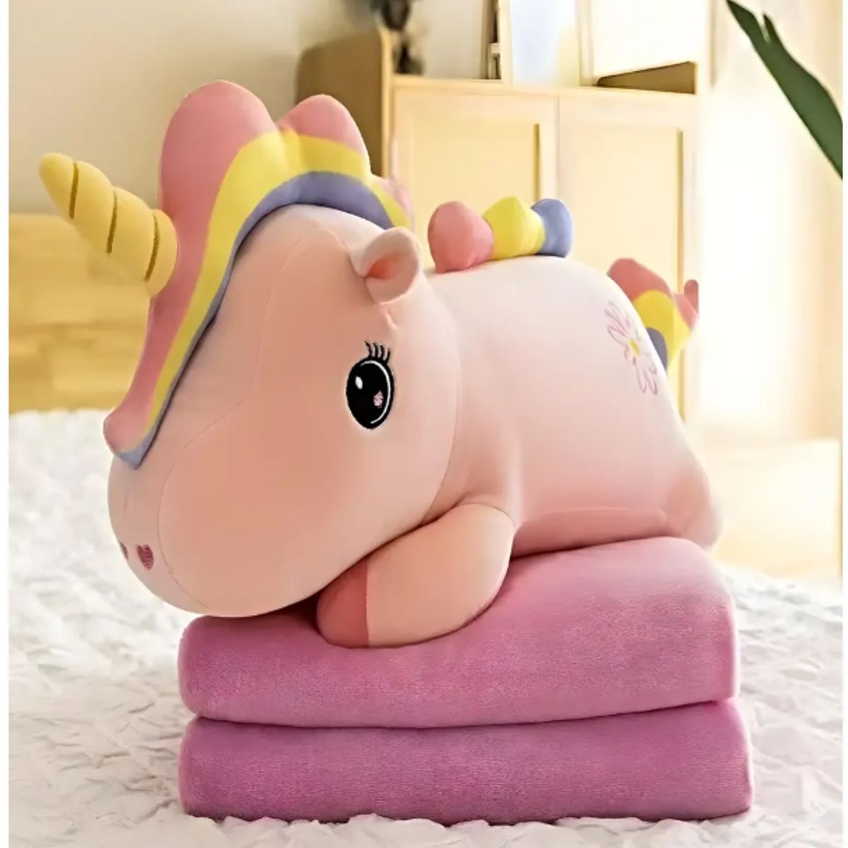 GENERICO - Peluche Almohadilla Decorativa + Manta Térmica de 1 Plaza rosa