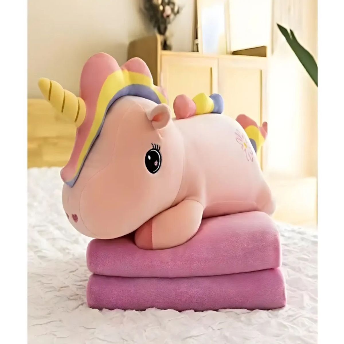 GENERICO - Peluche Almohadilla Decorativa + Manta Térmica de 1 Plaza rosa