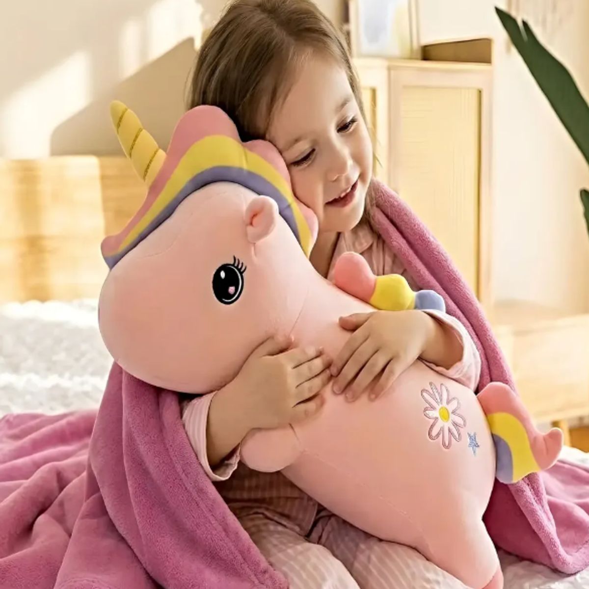 GENERICO - Peluche Almohadilla Decorativa + Manta Térmica de 1 Plaza rosa