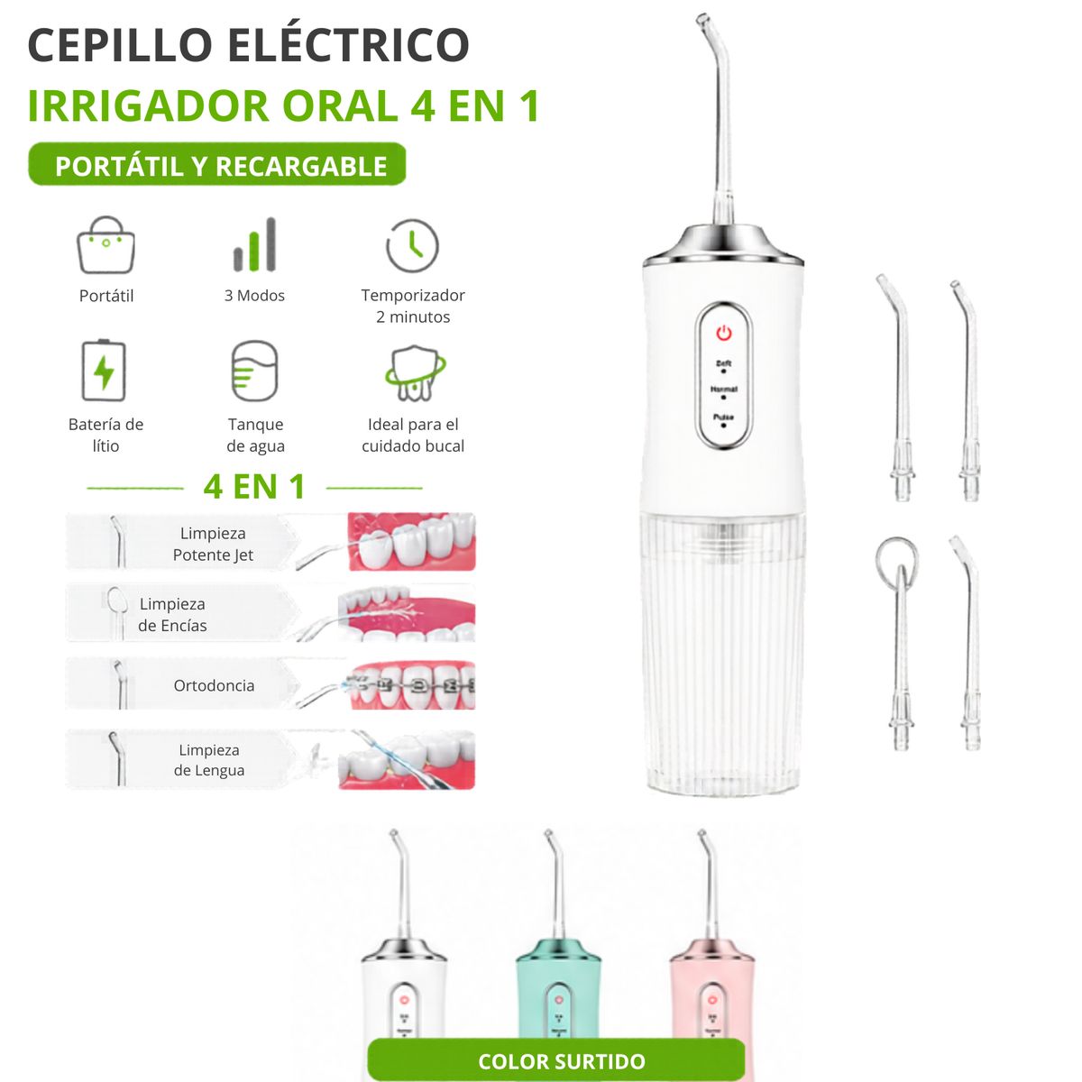 GENERICO - Irrigador Bucal Portatil Usb Recargable Limpieza Dental Pro
