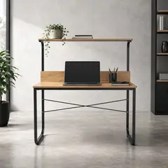 SPACE HOME - Escritorio con Repisa Superior Osiris para Home Office, Estudio u Oficina, Diseño Industrial Moderno