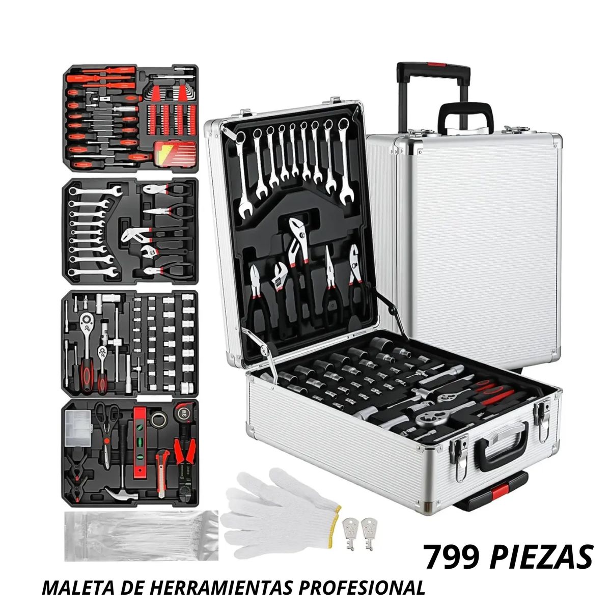 MOVI - MALETA DE HERRAMIENTAS CON RUEDA Y 199 HERRAMIENTAS Y 799 PEAZAS DE LUJO