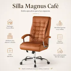 SPACE HOME - Silla Ejecutiva para Home Office Magnus Café, Acolchada, Cómoda y con Ruedas