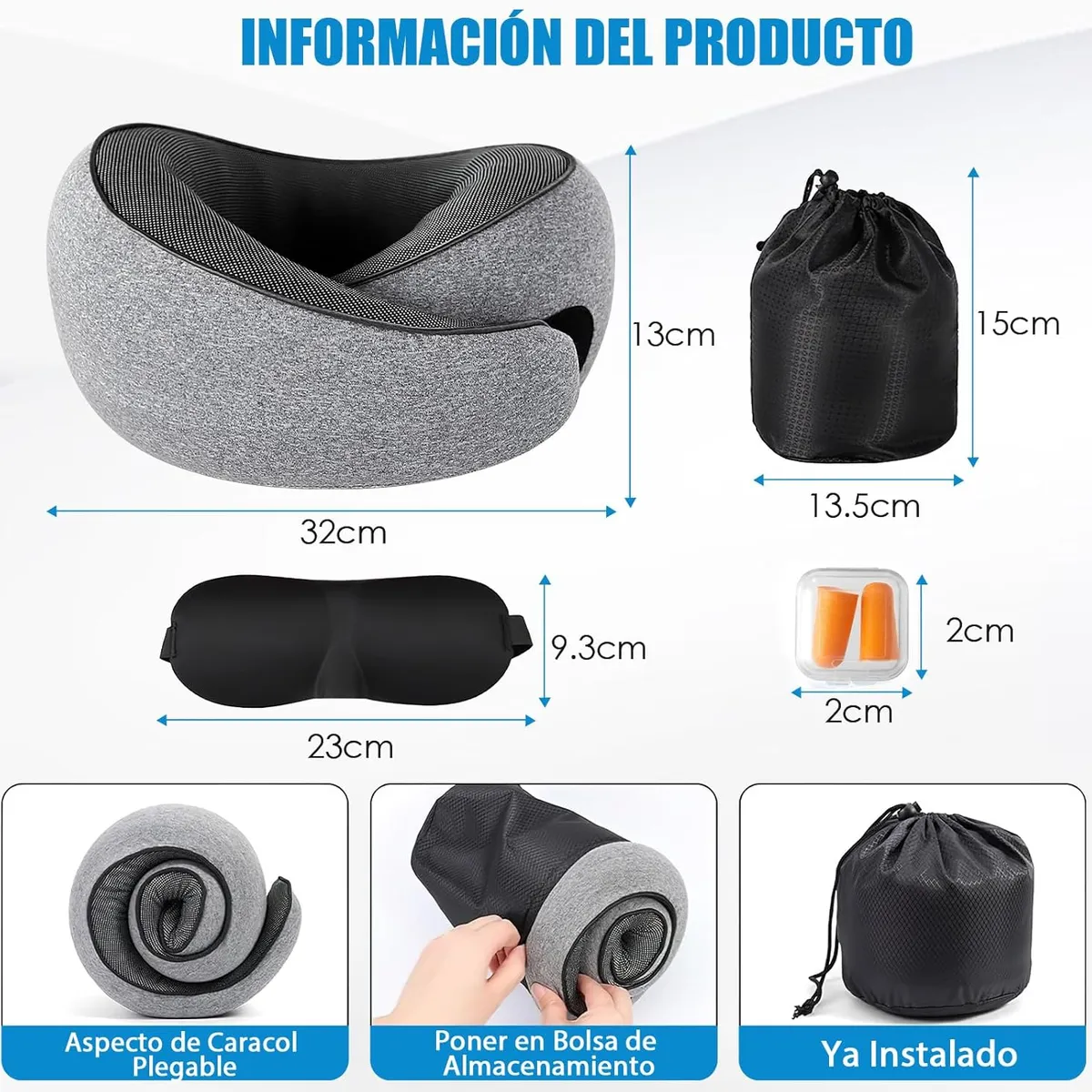 KUANGYE - Cojín De Viaje Para Cuello Almohada Extra Comfort Viscoelast Color Gris