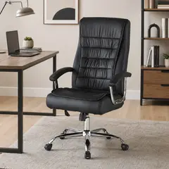 SPACE HOME - Silla Ejecutiva Magnus Negra con Respaldo Alto Acolchado, Ruedas y Base Cromada para Oficina