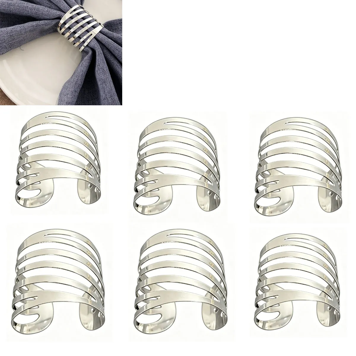 MOONCORE - Diseño Plata,set 6 Argollas Para Servilletas Metálicas