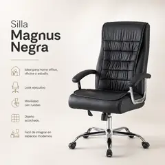 SPACE HOME - Silla Ejecutiva para Home Office Magnus Negra, Acolchada, Cómoda y con Ruedas
