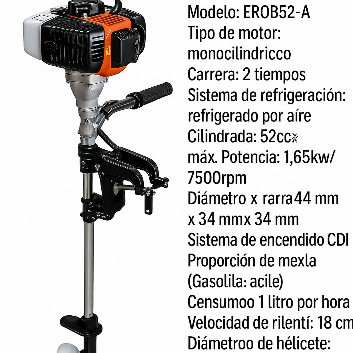 GENERICO - Motor Fuera De Borda 53cc 3.5HP 2 tiempos para Botes