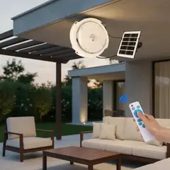TASBEL - Lampara Plafon Solar 100W Redondo Sensor De Movimiento Luz Blanca Fria