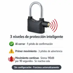 MOVI - Candado Antirrobo con Alarma 110dB Acero Moto, Bici, Portón y Bodega