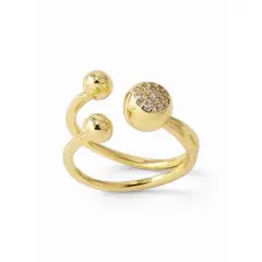 GENERICO - Anillo Esferas Dorado Ajustable Enchapado en Oro 18K con Detalles Brillantes