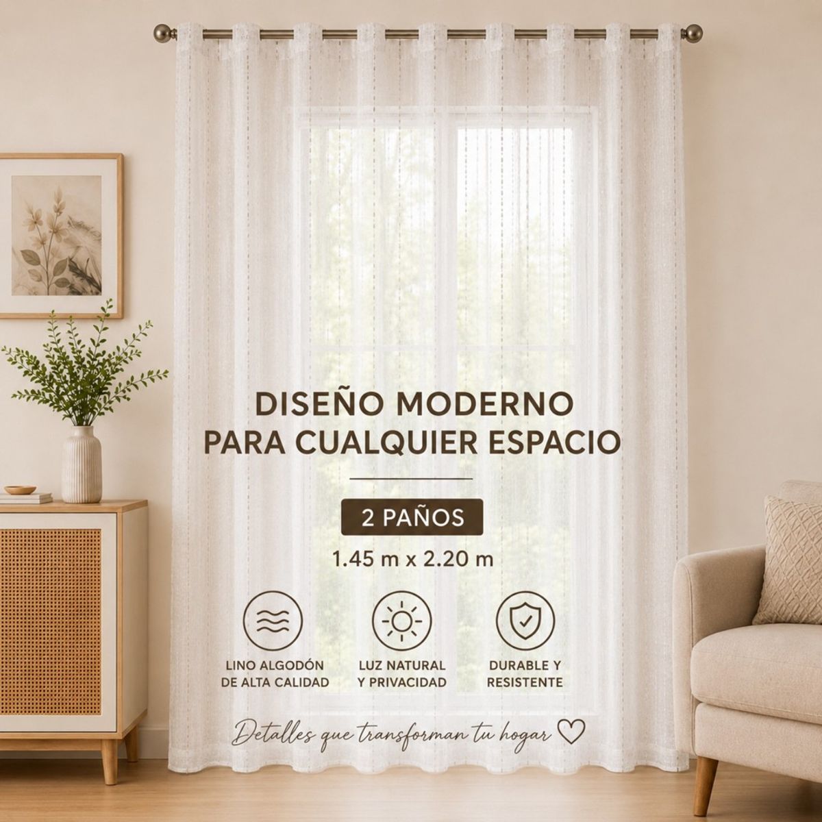 GENERICO - Visillos hecha de lino cortina 2 paños 1.45m x 2.20m