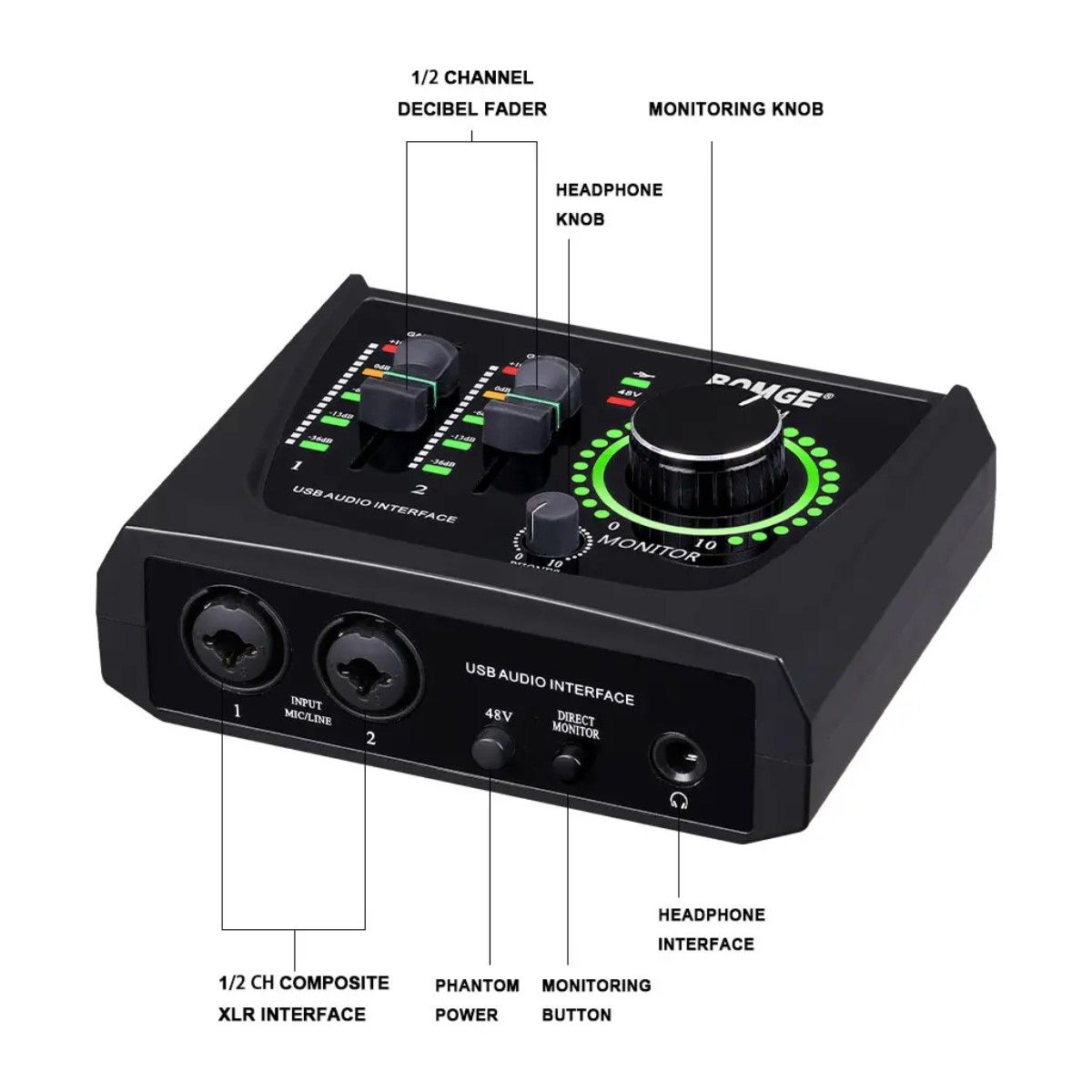 GENERICO - Mezclador De Sonido Usb Bomge De 22m Color Negro BELUG