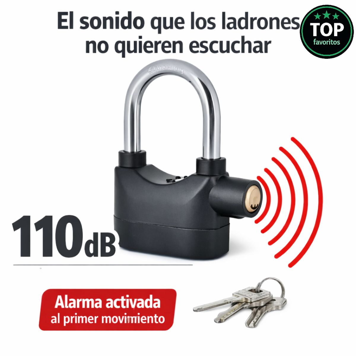 MOVI - Candado Antirrobo con Alarma 110dB  Acero  Moto, Bici, Portón y Bodega