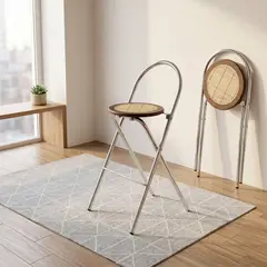 VIDITA - Pack 2 Silla Piso Bar Plegable 65cm Taburete Con Respaldo Ratán Vintage