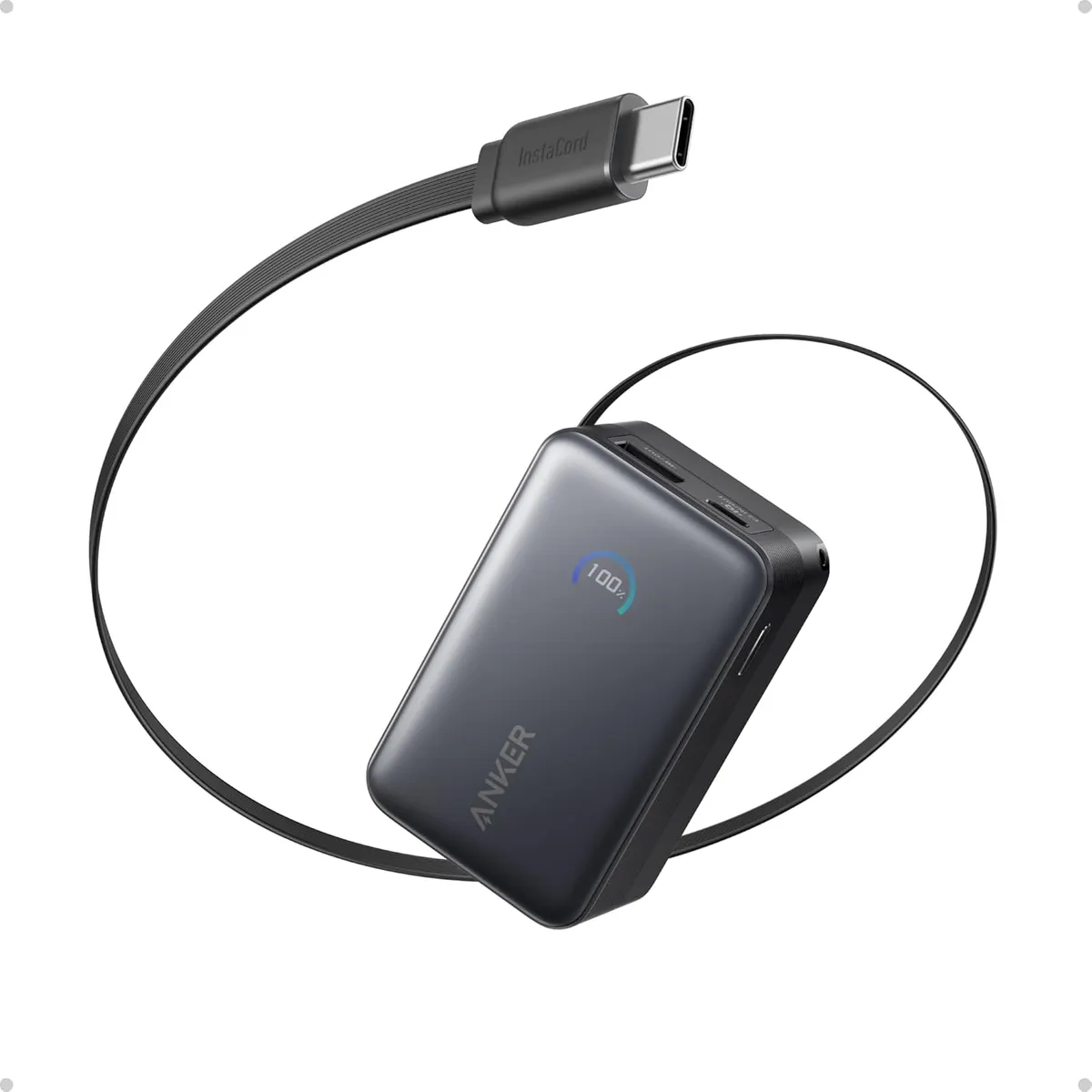 SOUNDCORE BY ANKER - Cargador Portátil Power Bank 10000mAh 45W Cable Retráctil 70cm Anker Nano