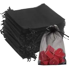 KUANGYE - Bolsas de organza con cordón,50unidades de 15x20cm, bolsas de regalo para bodas o fiestas negro