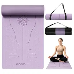 SUPERCENTER - Mat Yoga Tpe 8mm Antideslizante Colchoneta con líneas de postura Ejercicio Pilates 185x61cm Lila