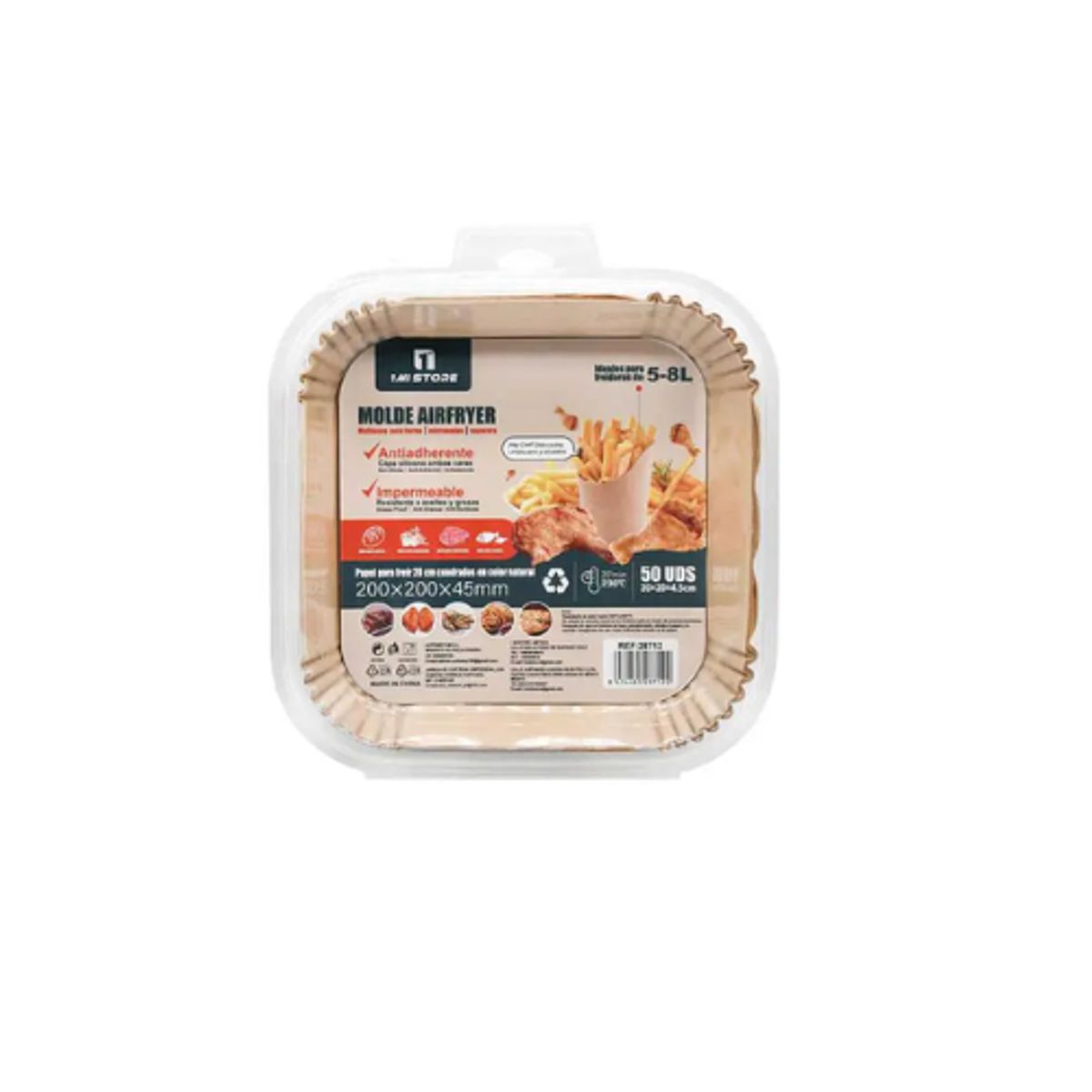 GENERICO - Papel Para Freidora De Aire 20CM Cuadrado 50unid 5-8L