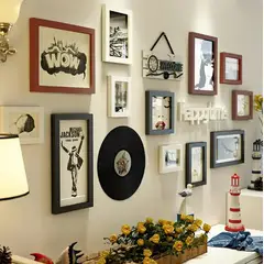GENERICO - Set Marcos Foto Decorativo Pared 12 Pzs, 2 letreros, 1 vinilo