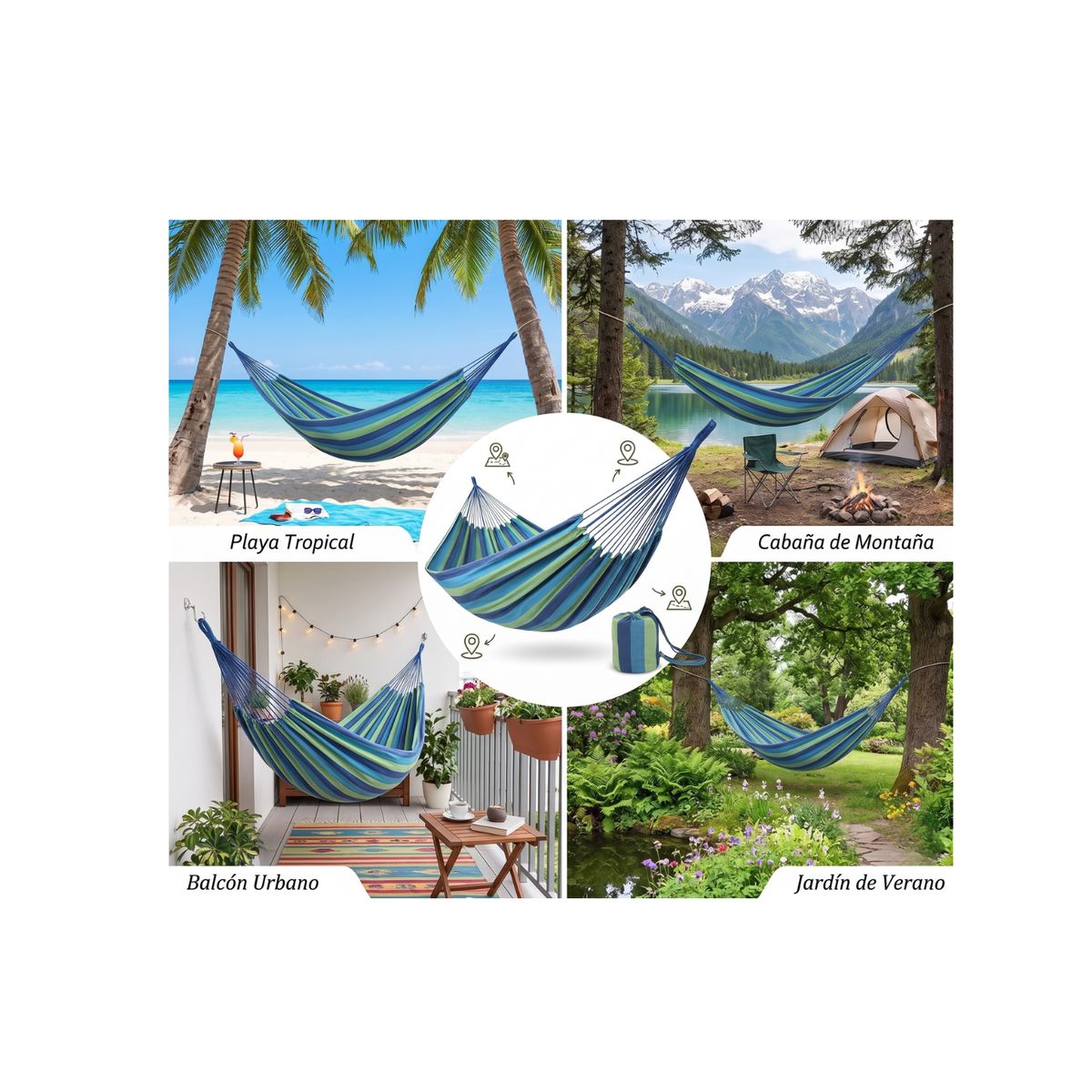 GENERICO - Hamaca Camping o Jardin 150x200cm - Azul