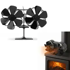 GENERICO - Ventilador Estufa Leña Doble Cabeza 12 Aspas Chimenea