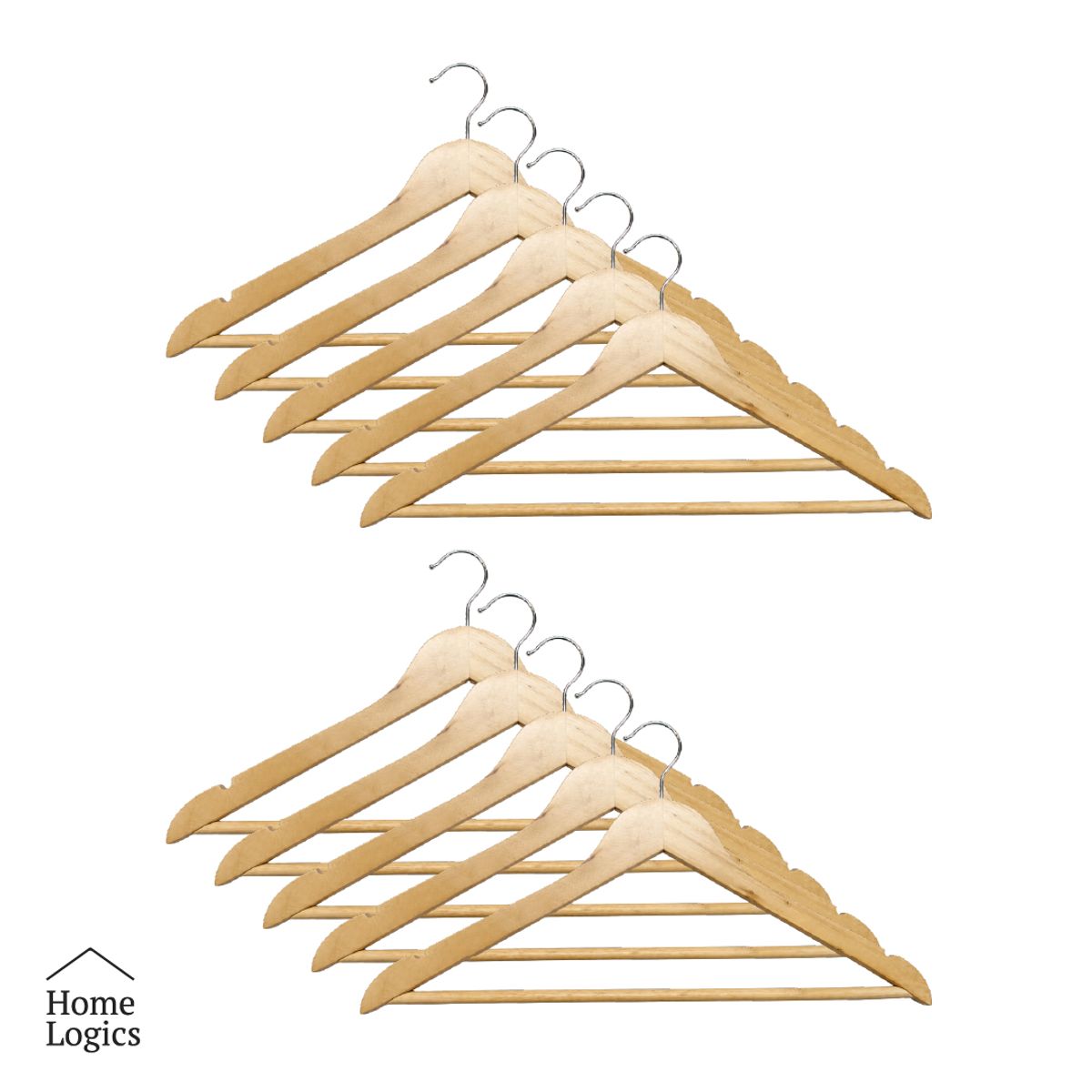HOME LOGICS - Set 10 Colgadores de Ropa de Madera Ganchos Home Logics Kiosclub
