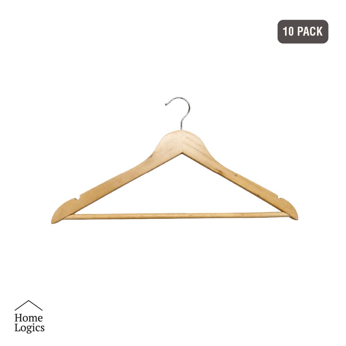 HOME LOGICS - Set 10 Colgadores de Ropa de Madera Ganchos Home Logics Kiosclub