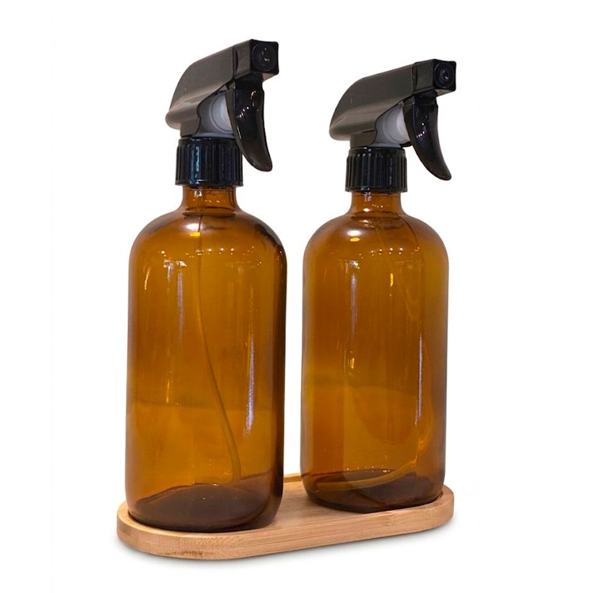 WAKESHOME - Botellas de Spray de Vidrio Ámbar 500ml Paquete 2 Botellas con Base de Madera