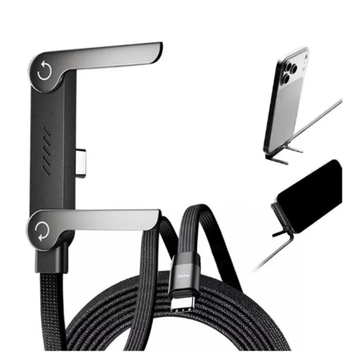 GENERICO - Cable Carga Rápida Usb C 1.5m 240w Con Soporte