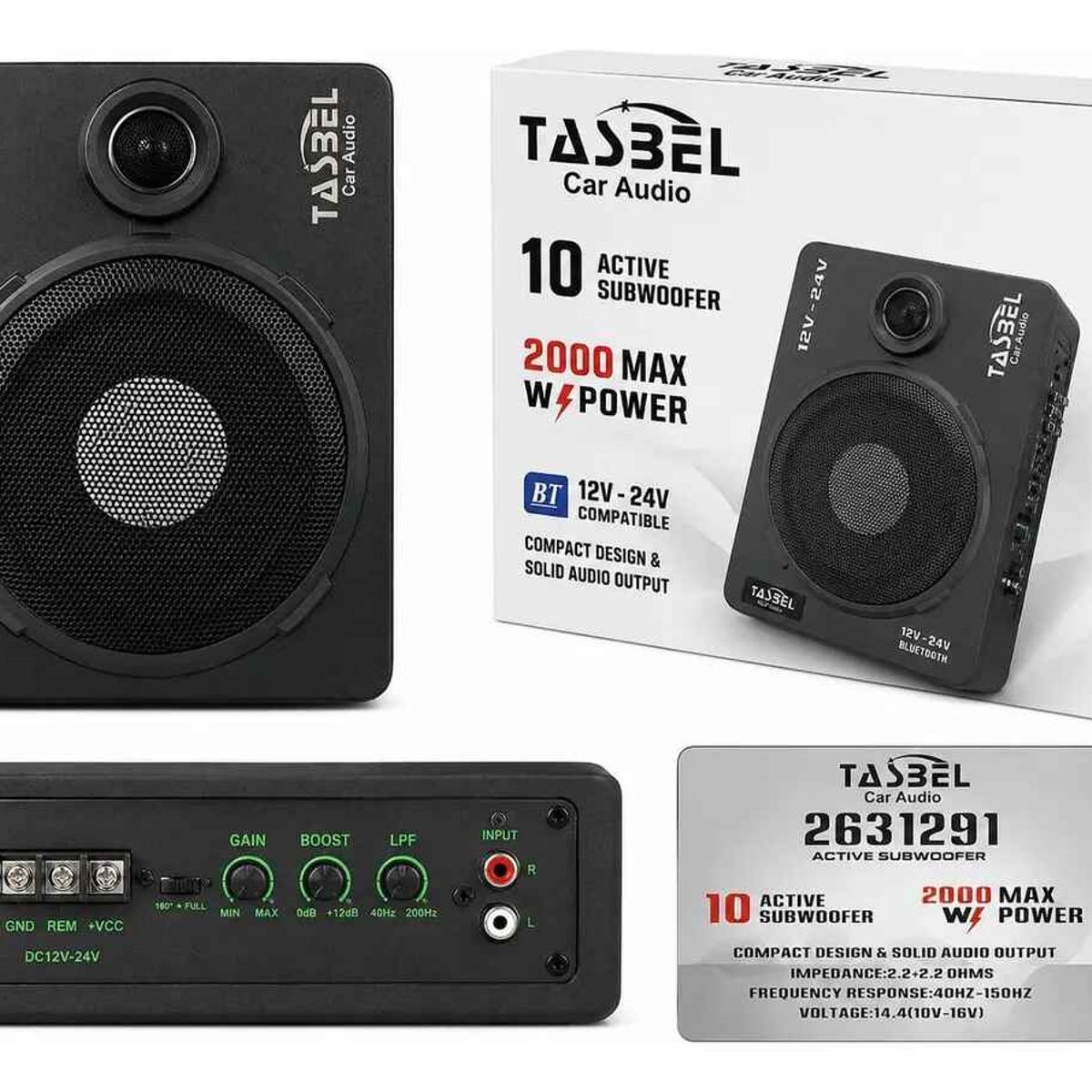 TASBEL - Subwoofer Amplificado 2000w Para Auto Y Camion 12v-24v