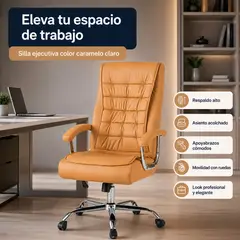 SPACE HOME - Silla de Oficina Caramelo Magnus con Apoyabrazos, Respaldo Alto y Diseño Ejecutivo Elegante