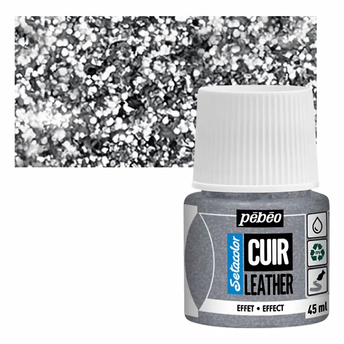 PEBEO - Pintura Para Cuero Frasco 45 Ml Setacolor Cuir Pebeo Color 36 - Glitter Plateado