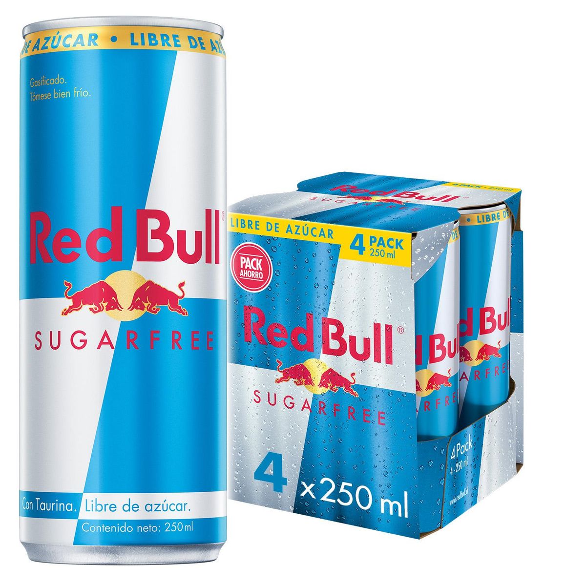 RED BULL - Red Bull Bebida Energética Pack 4 Latas Sin Azúcar 250Ml