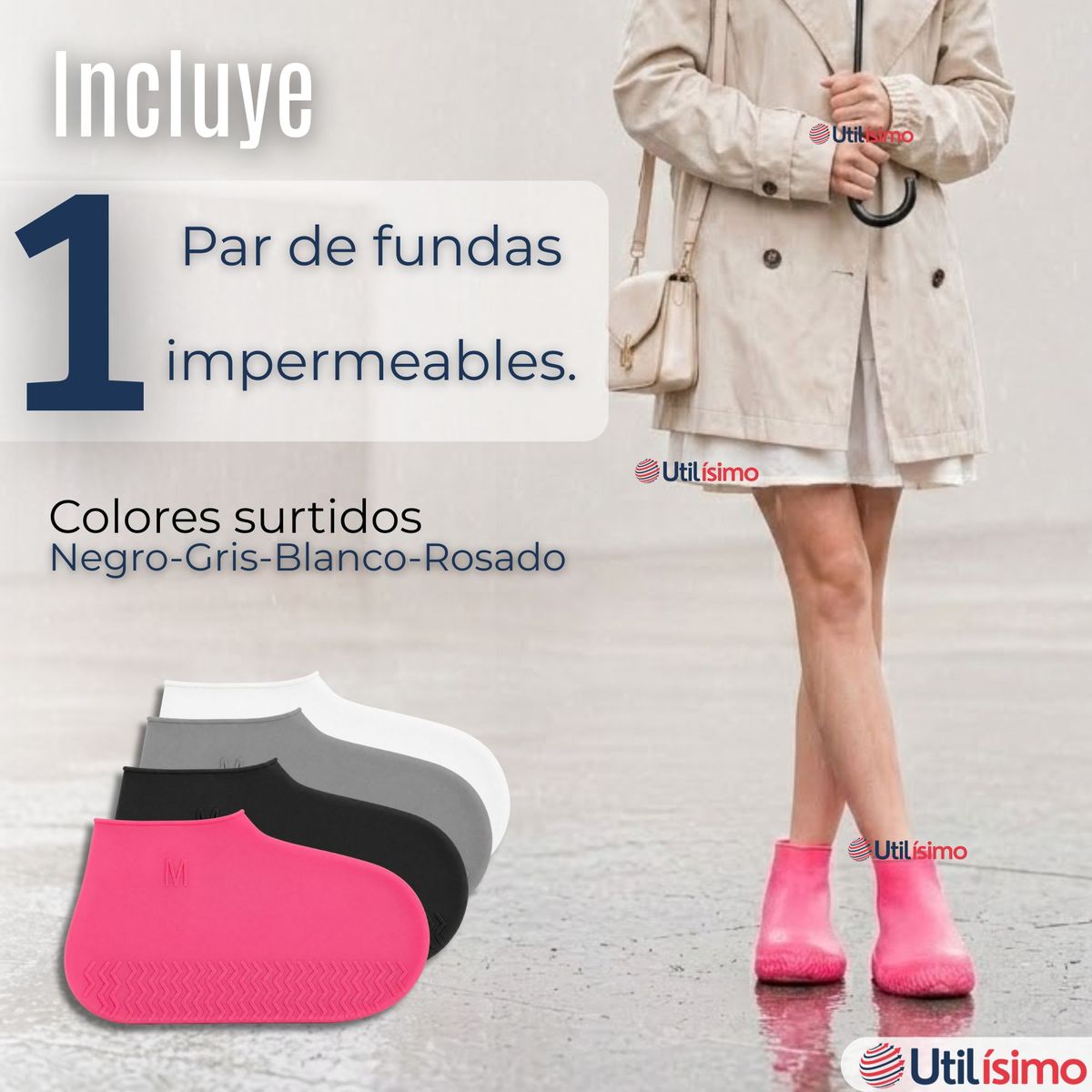 UTILISIMO - Fundas Cubre Zapatos Mujer Impermeable Surtidas Silicona Antideslizante 1 Par