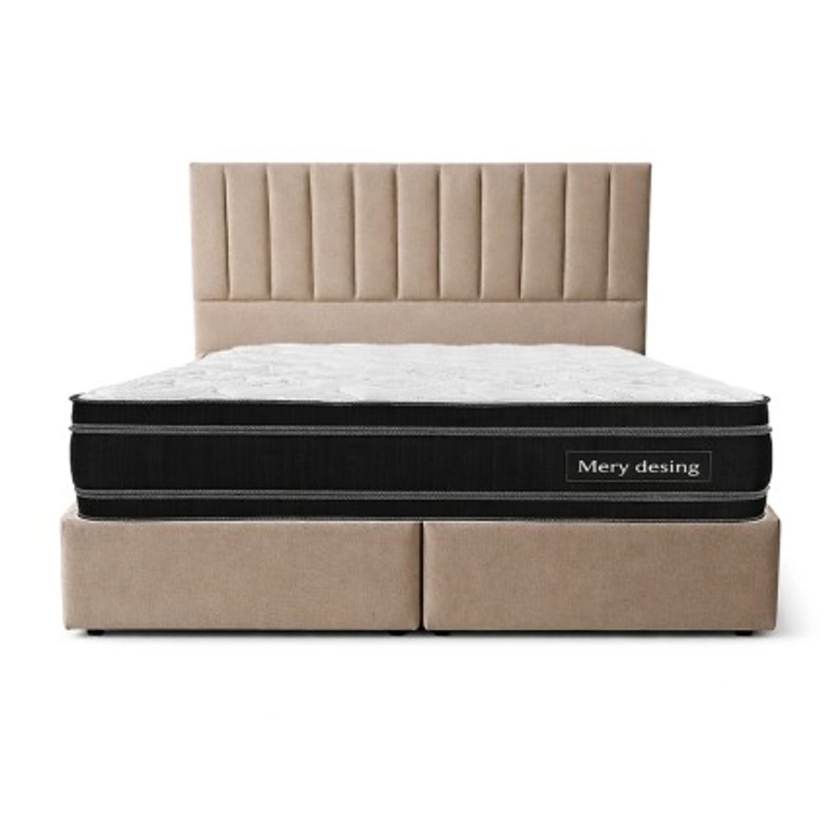 GENERICO - Cama Funcional Baúl 2 Plazas + Colchón Mery Desing + Respaldo Turin Beige
