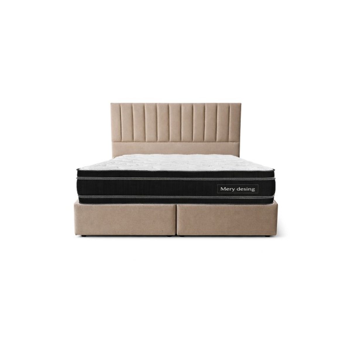 GENERICO - Cama Funcional Baúl 2 Plazas + Colchón Mery Desing + Respaldo Turin Beige