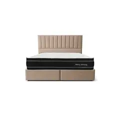 GENERICO - Cama Funcional Baúl 2 Plazas + Colchón Mery Desing + Respaldo Turin Beige