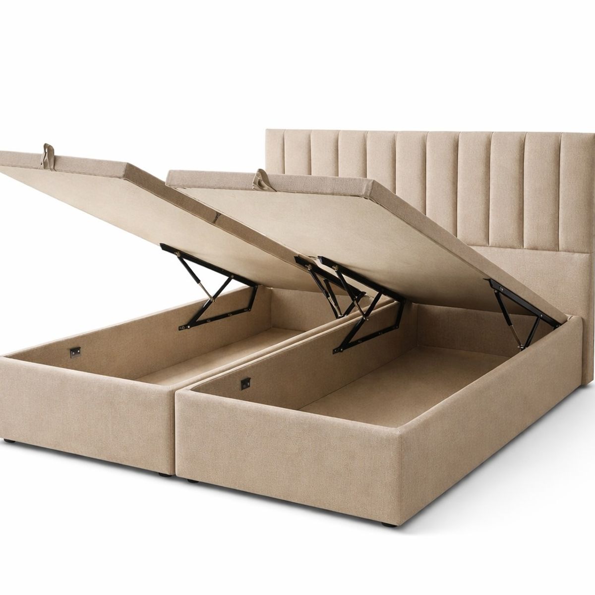GENERICO - Cama Funcional Baúl 2 Plazas + Colchón Mery Desing + Respaldo Turin Beige