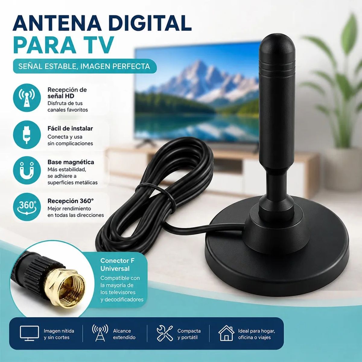 GENERICO - Antena Tv Digital Abierta Hd Tvd Interior 360