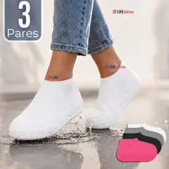 UTILISIMO - Pack 3 Pares Fundas Cubre Zapatos Mujer Impermeable Surtidas Silicona Antideslizante