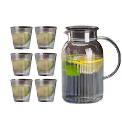 WAKESHOME - Juego de Jarra De Vidrio Elegante Con Tapa De Acero Inoxidable y 6 vasos