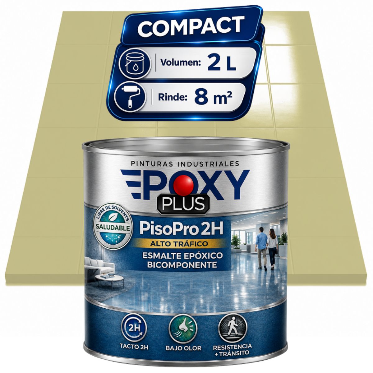 EPOXY - KIT PINTURA Epóxica PisoPro A+B 2H Alto Tráfico - SIN OLOR - COMPACT 2L - Beige verdoso