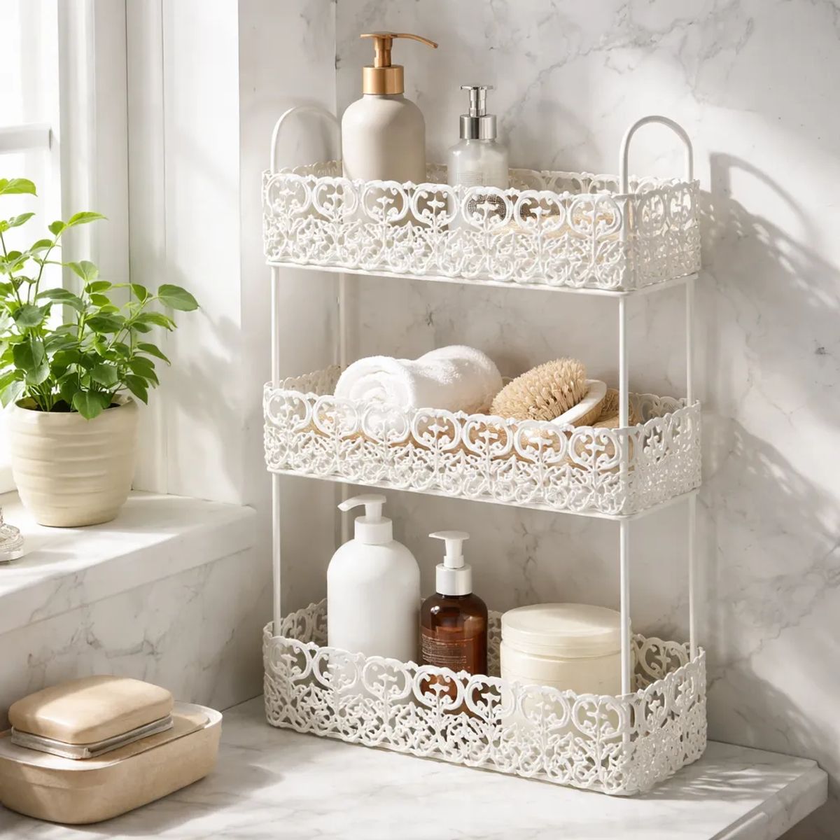 GENERICO - Esquinero Organizador De Baño 3 Niveles Blanco 50cm