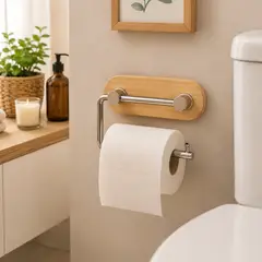 GENERICO - Portarrollos Bambu Adhesivo Para Bano Moderno Durable Hogar